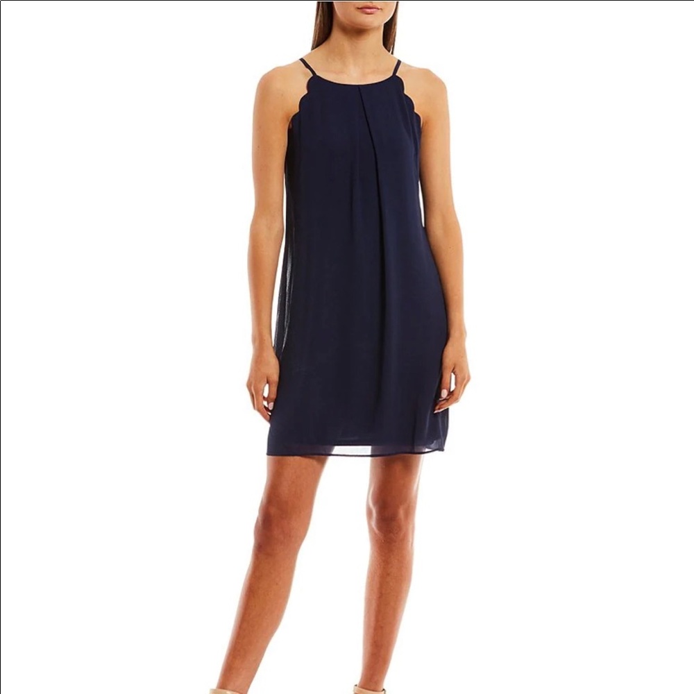 Scalloped sleeveless halter dress